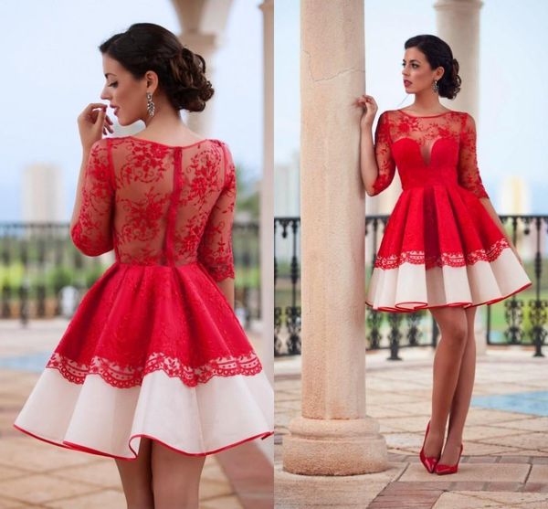 

2019 new red winter long sleeves short prom dresses arabic style sheer crew neck zipper ball gown evening party gowns aw457, Black