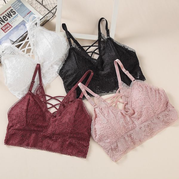 

lace camisole beauty back wrap chest ladies triangle cup camisole removable chest pad anti-exposure, Black;white