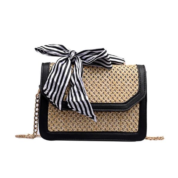 

chic flap rattan straw crossbody bags chain shoulder bags summer women handbag small tote purse ins fashion travel clutch #30