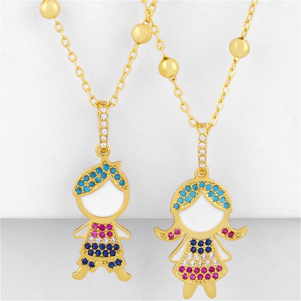 

creative lovely boy girl pendant couple necklace personality colored zircon pendant necklace for woman party casual 2020 new, Silver