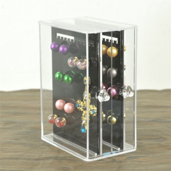 

[ddisplay]acrylic display rack transparent earrings rack jewelry earrings dust-proof case jewelry organizer display box processing, Black