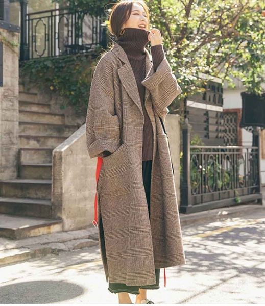 

2019 осенью и зимой клетчатые пальто женщин вскользь средней длиной студент хепберн шерстяного пальто шерстяных зимы, Black