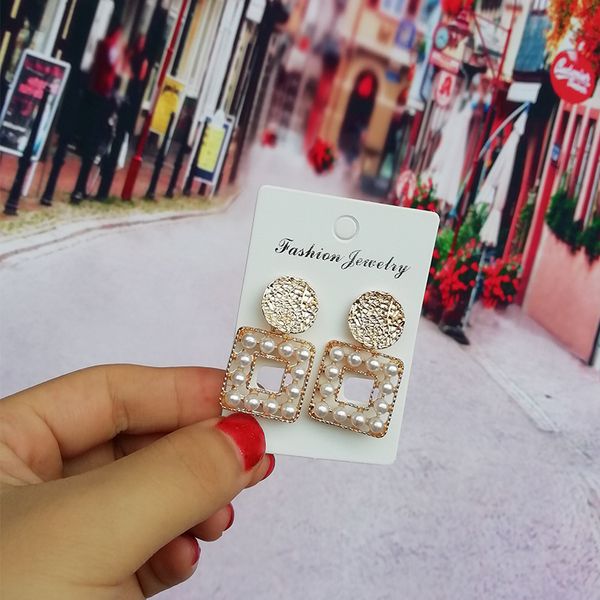 

fashion statement earrings 2019 large geometric earrings for women pearl pendants gold drop earrings wedding jewelry, Silver