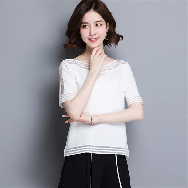 

ice silk round collar short sleeve t-shirt summer female korean style casual versatile knitted t-shirt fashion, White