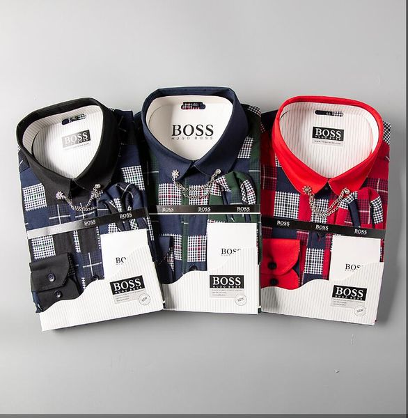 

19 Бренд мужской бизнес повседневная рубашка мужская с длинным рукавом в полоску s