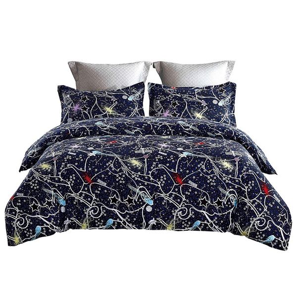 

galaxy bedding stars and white prints deep blue duvet cover set, size kids outer space bed sheets