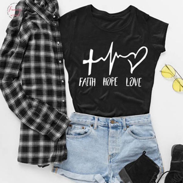 

2019 new fashion shirts fashion faith hope love letters print tshirt funny christianity god tee gift, White