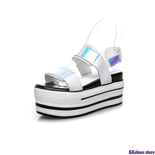 

women's genuine leather sandals 2020 summer high heels chunky sandals for woman hook & loop ladies summer sandal women shoes, Black