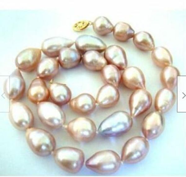 

fine pearls jewelry huge 18"12-13mm natural south sea genuine pink purple pearl necklace, Silver
