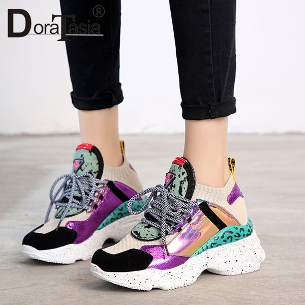 

doratasia 2019 new ins summer whole genuine leather suede women sneakers for ladies casual shoes woman 35-42, Black