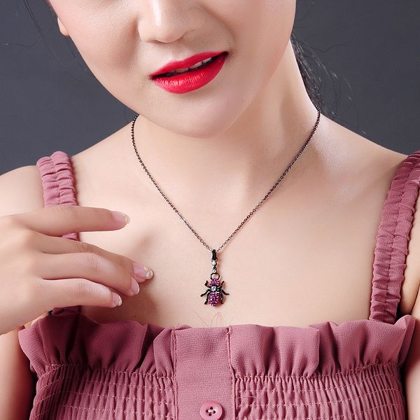 

корейский стиль creative design ключицы цепи мода темперамент алмазный паук кулон женщин простой чистый красный ожерелье, Golden;silver