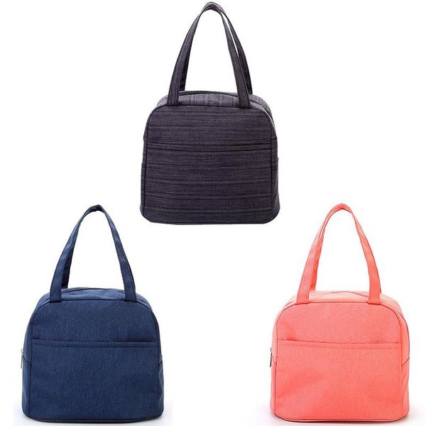 

lunch bag portable solid color thermal lunch handbag holder for picnic, Blue;pink