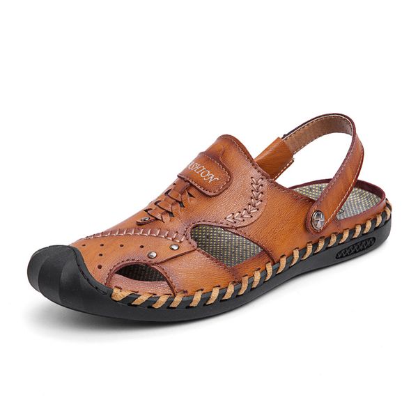 

summer sandals men leather classic roman sandals 2019 slipper outdoor sneaker beach flip flops men water trekking, Black