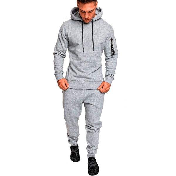 

men's sportswear sets gray gym running suit men hooded sportswear jogging suit 2 pieces sports jogging set casual tracksuit, Black;blue