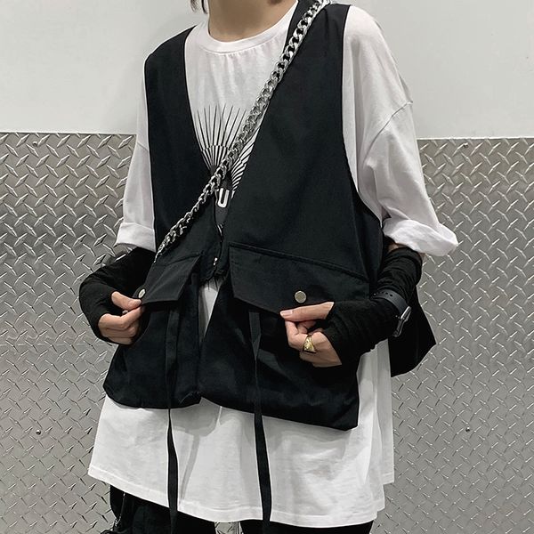 

2019 spring and autumn new youth popular male ins solid color cotton fashion casual loose vest sleeveless black m-xl, Black;brown