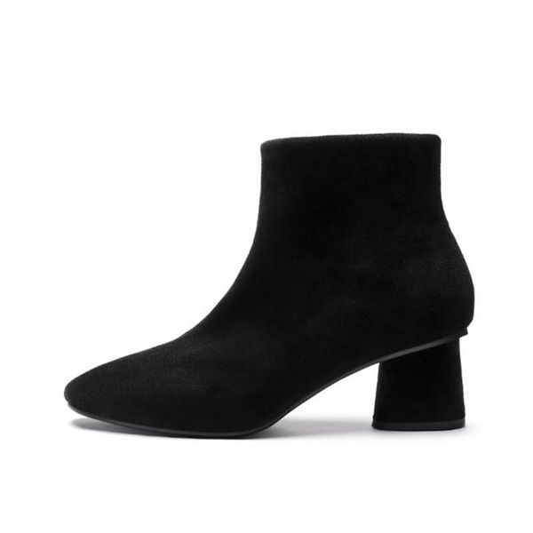 

2019 new crude heel ankle boots autumn and winter women's shoes suede side zipper mid heel women's boots short female obuv, Black