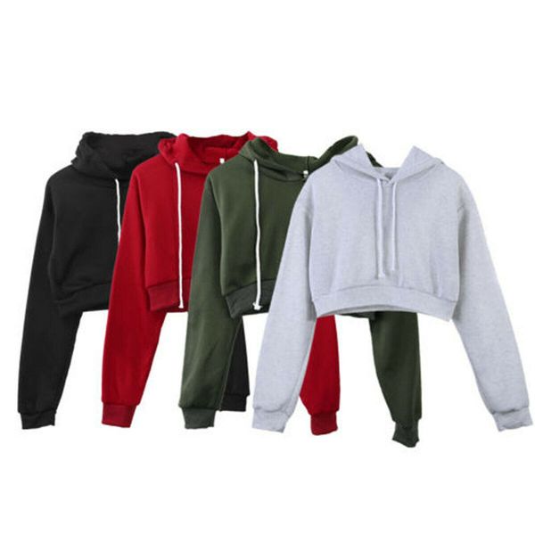 

women crop warm winter autumn casual sport gym jogging loose hoodies hooded print crop bluza damska pullover, Black