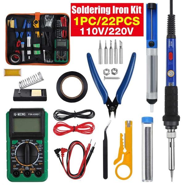 

60w electric soldering irons kit adjustable temperature digital multimeter carving soldering iron pen welding tools 110v-220v