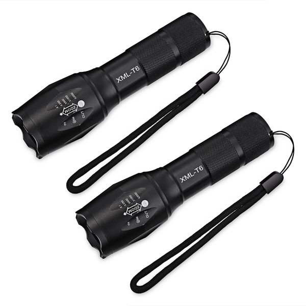 2 Stück TG – 001 XML – T6 ultrahelle taktische LED-Taschenlampen mit einstellbarem Fokus und 5 Lichtmodi für Camping, Wandern, Notfall