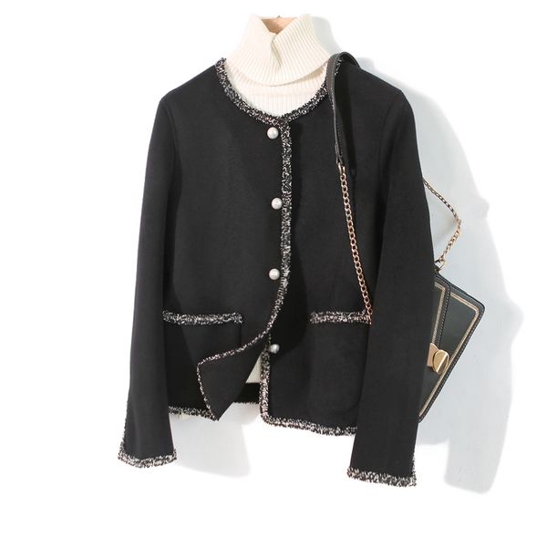 

classic black wool jacket women 2019 new double-sided coat autumn winter woolen fashion coat women's clothing k295, Black;brown