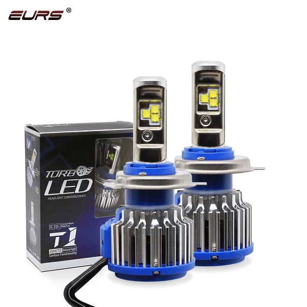 

eurs 2pcs t1 car headlight h7 h4 led h8/h11 hb3/9005 hb4/9006 h1 h3 9012 h13 9004 9007 80w 8000lm auto bulb headlamp 6000k light