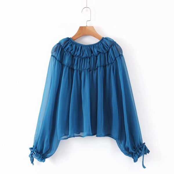 

xl43-2388 european and american fashion pleated blouse, White