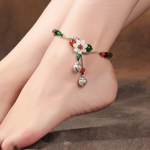 

vintage china couple ethnic women double bells anklets lovers feet accessories rope retro fashion anklets gift for girlfriend, Red;blue