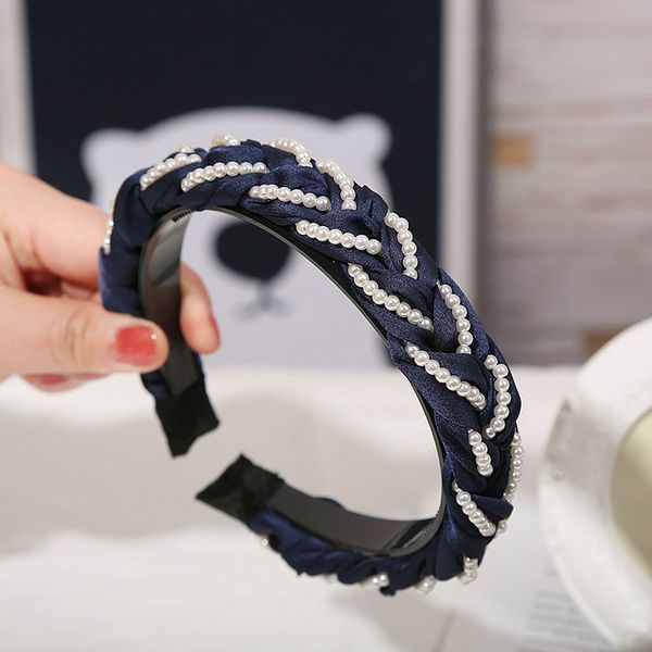 

2.4cm wide temperament headband pearl twist braid baby girl hair bands hairdress hair cutting style for female hsmeb, Black;brown
