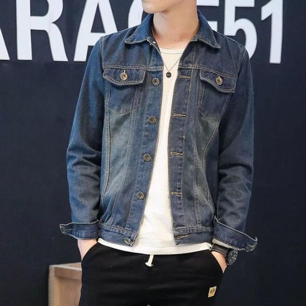 

maggie's walker spring new korean slim retro casual pure color hand-worn print three men's denim jackets, Black;brown