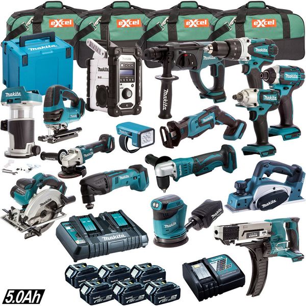 

Makita 18v li ion diamond 16 piece combo kit 6 x bl1850 2 x charger 4 x bag 2