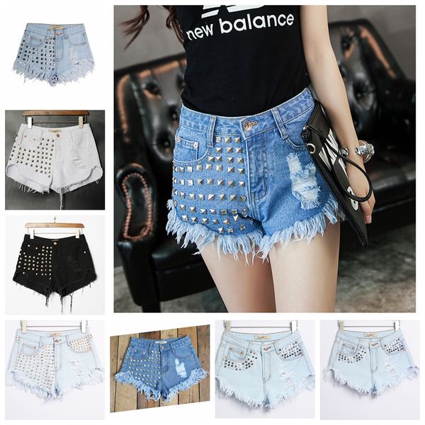 

europe united states new rivets irregular cat side cowboy high waist shorts pants,support mixed batch, White;black