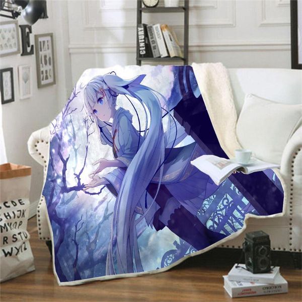 

hatsune miku funny character blanket 3d print sherpa blanket on bed home textiles dreamlike style 01