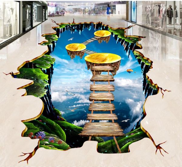 

large hand-painted outdoor thrilling gold avenue 3d floor floor sticker decor self-adhesive mural wallpaper