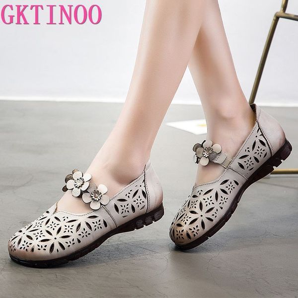 

2020 new flowers women sandals genuine leather flat sandals female retro soft outsole single shoes summer flat women shoes, Black