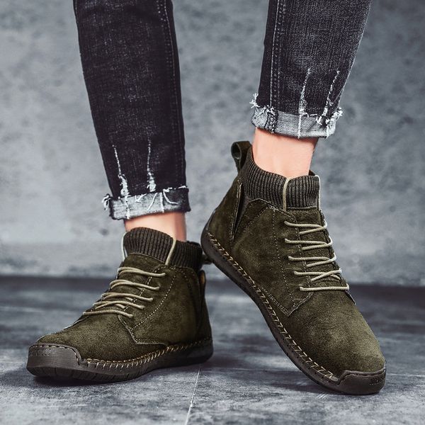

men's boots and leather shoes in laces boots men winter shoes men, Black