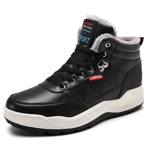 

winter men snow boots waterproof man boots man fur thick plush warm snow shoes for male ankle booties size 39-48, Black