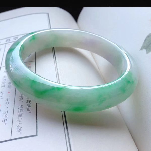 

zheru jewelry natural myanmar jade light green two-color 54-62mm bracelet elegant princess bracelet gift, Golden;silver