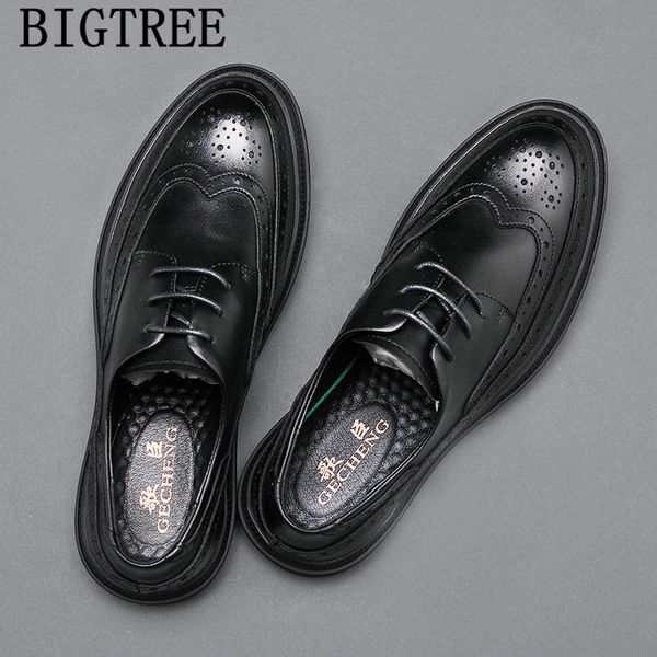 

brogue shoes men classic formal mens shoes genuine leather fashion luxury mens casual brown dress buty meskie, Black