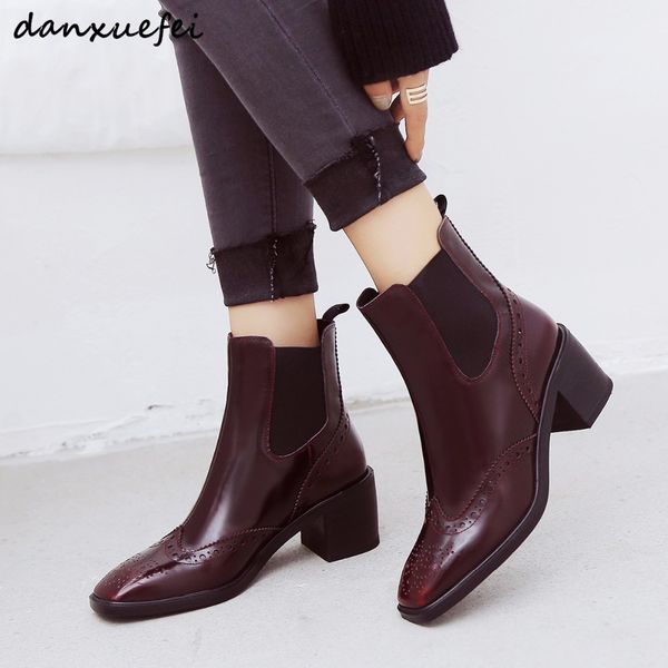 

new arrival women high heel ankle boots patent leather women boots elastic slip-on carving square heel black winter 34-42