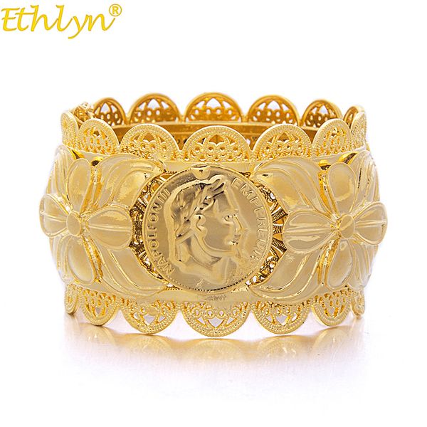 

ethlyn jewelry dubai style jewelry napoleon coin big bangle for women gold color bangles african/india//middle east items b068, Black