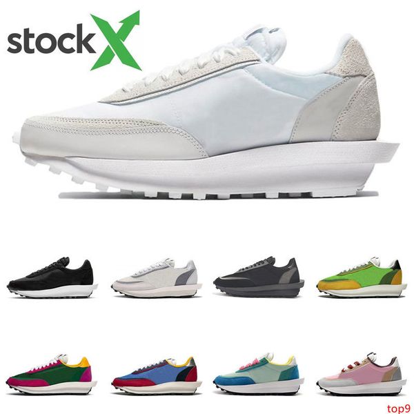 

2020 stock x sacai ldv waffle running shoes white nylon triple black green gusto varsity blue men trainers sports sneakers size 36-45