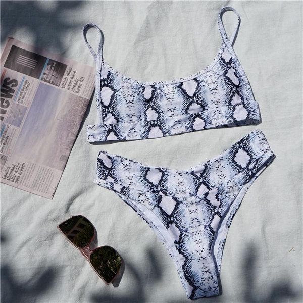 

2020 snake skin mid waist bikini women swimwear female swimsuit two-pieces bikini set leopard bather bathing suit swim a2229