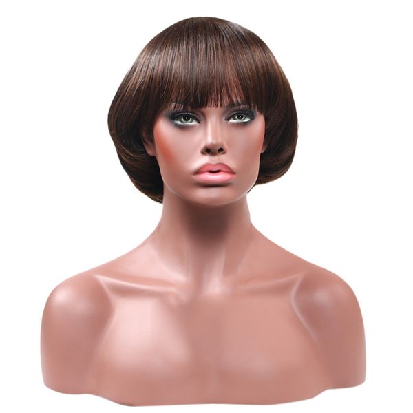 

2019 fashion synthetic wig mushroom head bob brown black hair wig for black / white women glueless natural hair cosplay new