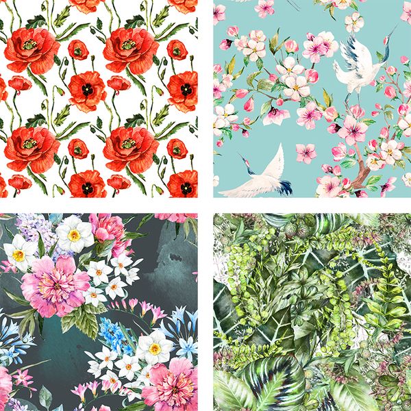 

stretch polyester fabric high-grade multicolored floral fabric 3d digital printing custom cloth diy clothes shirt patchwork, Black;white