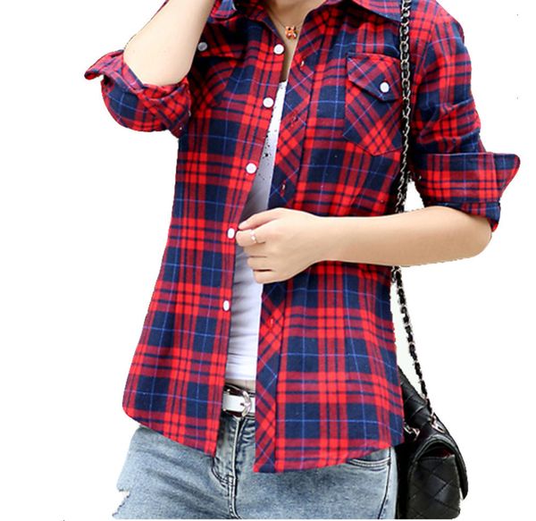 

блуза женщины дамы дизайнер tops casual кнопка плед вниз отворотом шеи пледы чеки фланелевые рубашки женщин с длинным рукавом бесплатная дос, White
