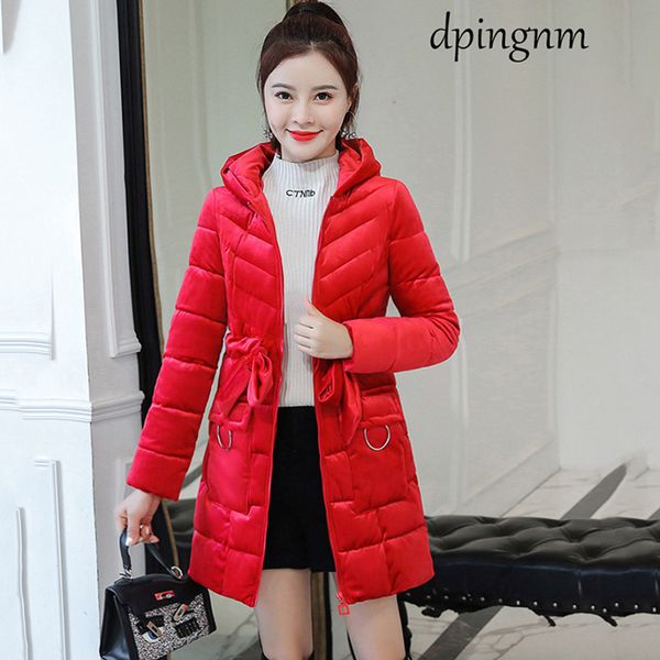 

golden velvet cotton coatjackets female 2019 winter coat women's parka with a hood jackets and parka women's warm coat new winte, Black