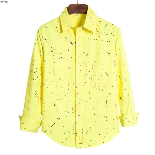 

markyi 2020 new casual dot print men hawaiian shirt plus size long sleeve dress shirt for male cotton, White;black