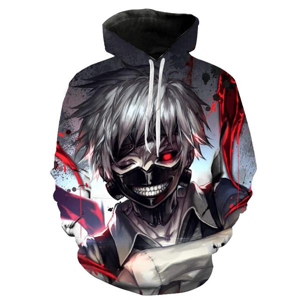 

2020 3d mens hoodies tokyo ghoul men women sweatshirt harajuku cap sweatshirts anime tokyo ghoul hoodie men women pullovers, Black