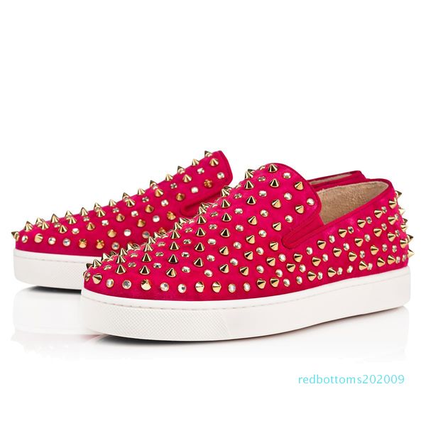

2019 designer brand studded spikes flats shoes red bottoms shoes luxury mens womens party lovers genuine leather sneakers size 36-46 09r, Black