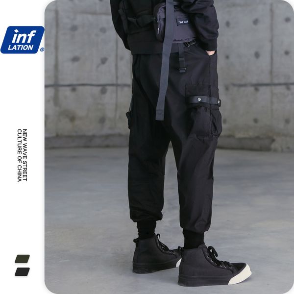 

inflation mens multi pockets cargo pants back streets of harajuku techwear men cargo pants streetwear techwear men joggers 3121s, Black